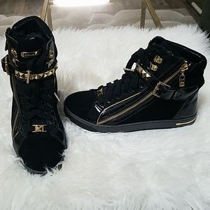 Michael Kors Studded Black & Gold Hightop Sneakers
